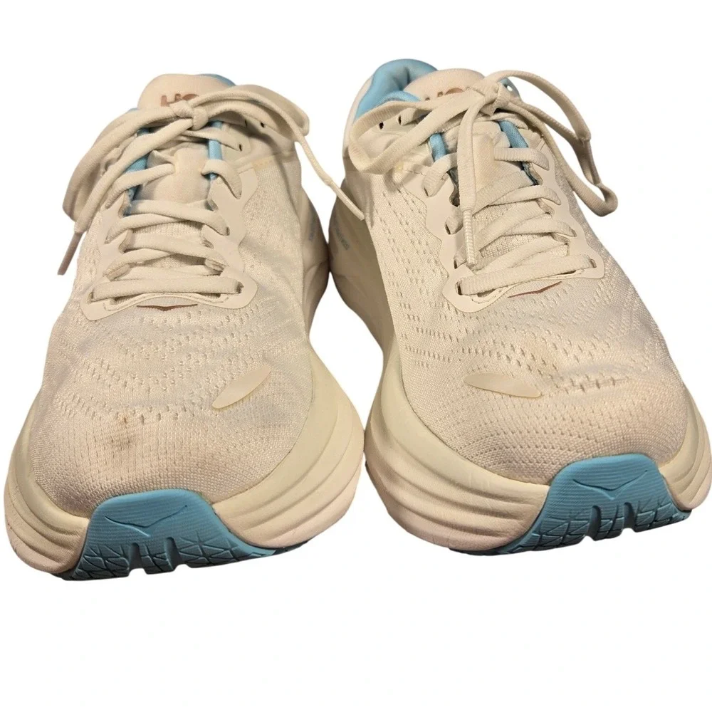 Hoka Bondi 8 Womens Road Running Shoes White Blue Rose Gold 7.5B 1127896